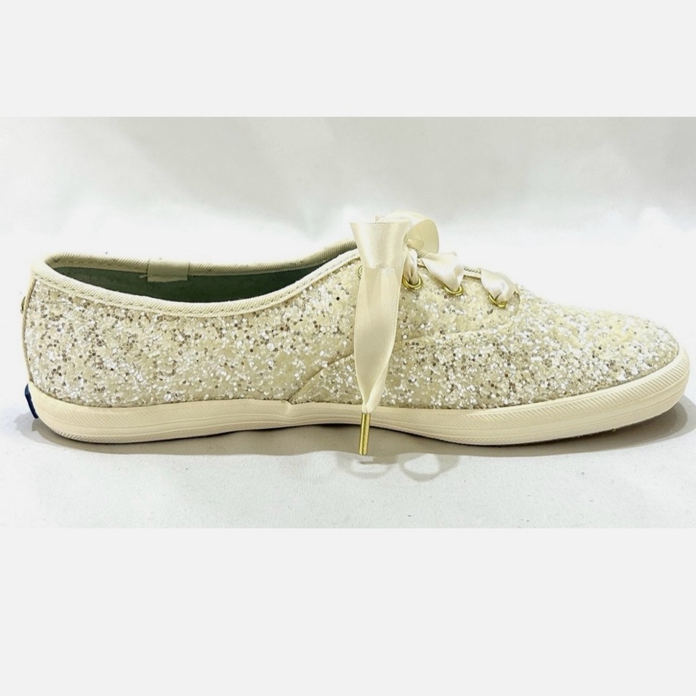 NEW IN BOX! Keds x Kate Spade Ivory Glitter Satin Ribbon Sneakers Size 8 - Picture 3 of 6